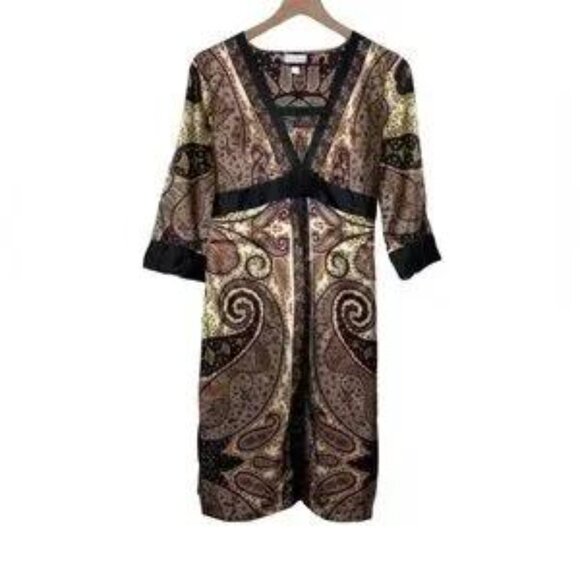 A Pea in the Pod YASB Maternity Dress Paisley Size M Women’s Bronze Black Kimono - Picture 7 of 7